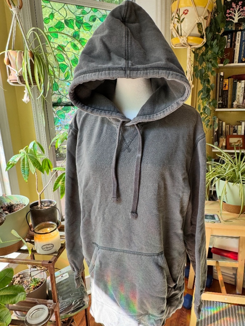 Lucky Brand Charcoal Hoodie Oversized American Flag Graphic Sweatshirt
